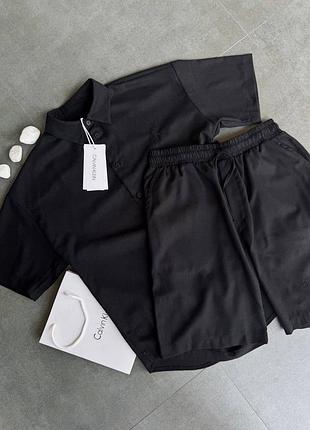 Чоловічий чорний літній льняний комплект сорочка і шорти calvin klein