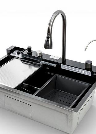 Кухонная мойка mittoni b-5 7546 черная из нержавеющей стали 75*46*22 black ( а0059851 )