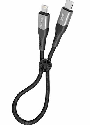 Кабель usb ridea rc-us42 type-c to lightning 30w 0.25 м чорний плетений для швидкого заряджання та передавання даних