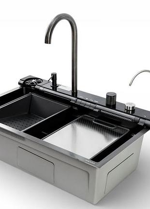 Кухонная мойка piano p-7 7546 черная из нержавеющей стали 75*46*22 black ( а0059852 )