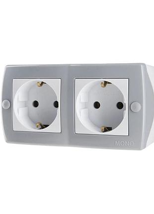 Розетка двойная mono electric octans с заземлением серая (104-020007-120)