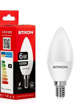 Світлодіодна led лампа etron 6w c37 4200k 220v e14 денне світло 1-elp-028
