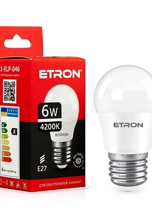 Світлодіодна led лампа etron 6w g45 4200k 220v e27 денне світло 1-elp-046