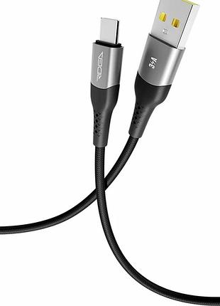 Кабель usb ridea rc-us42 type-c 3 a 1.2 м чорний для швидкого заряджання та передавання даних з алюмінієвого сплаву