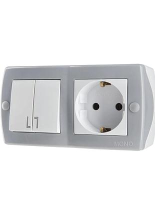 Выключатель двухклавишный mono electric octans с розеткой с заземлением (104-020001-181)