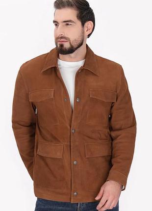 Нова чоловіча замшева куртка - сорочка jack & jones, колір коньячний (100% натуральна замша ) , розмір l