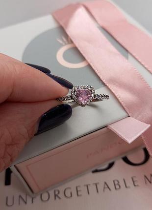 Серебряное кольцо pandora "розовое сердце" пандора 17 размер