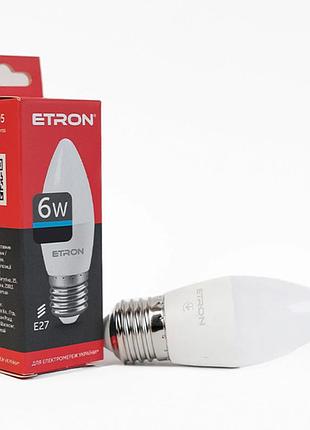 Светодиодная led лампа etron 6w c37 6500k 220v e27 холодный свет 1-elp-095