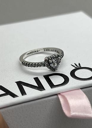 Срібна каблучка "біле серце" pandora пандора 15 розмір