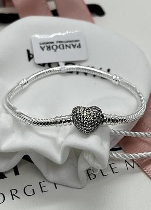 Срібний браслет пандора pandora серце s925 розмір 19см пандора подарунок для жінки