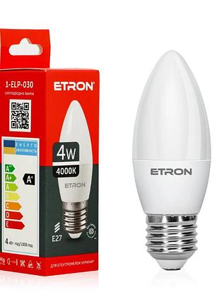 Світлодіодна led лампа etron 4w c37 4200k 220v e27 денне світло 1-elp-030