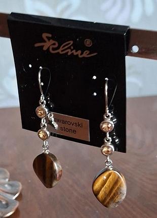 Елегантні сережки seline (німеччина) з тигровим оком та кристалами swarovski