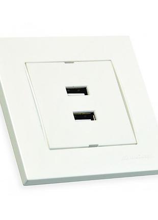 Розетка 2гн usb горизонтальная, rita, mutlusan, белый, (2220 449 0101