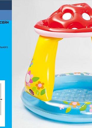Басейн надувн. 57114 (6шт)"грибочок" коло, вініл,реф. дно (1-3лет) рем комплект,тент,в кор 102*89с