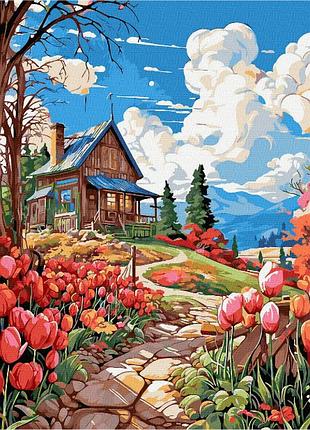 Картина за номерами стежка серед тюльпанів 40х50см rainbow art gx47349 картини по цифрах на полотні пейзаж