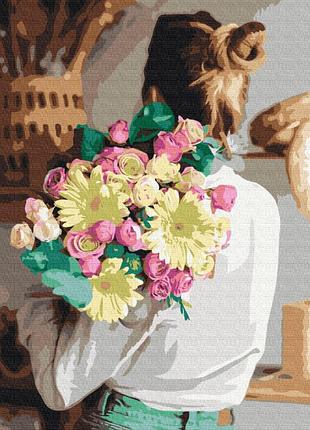 Картина рисование по номерам люди 40х50 девушка с букетом живопись по номерам цветы brushme bs52539