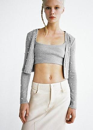 Кофта кардиган з жемчугом zara