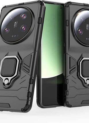Чехол fiji ring для xiaomi 13 ultra бронированный бампер с кольцом подставкой черный