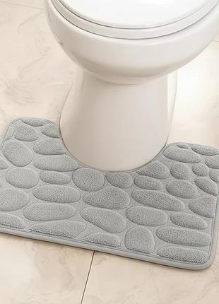 Коврик в туалет stone memory foam 50х40см. пепельный с вырезом стильный, антискользящий, водопоглощающий
