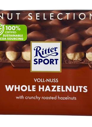 Шоколад молочный ritter sport с лесным орехом voll-nuss, 100 г