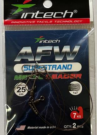 Поводок металлический intech afw surfstrand 1х7 25см (2шт/уп) 0,25mm/15lb/7kg