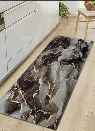 Инновационный диатомитовий коврик для кухни 120х40см marmur gold антискользящий черно-серый мрамор
