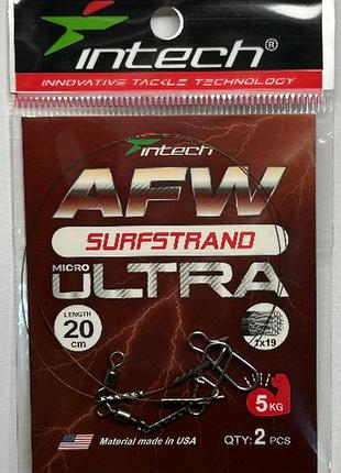 Поводок металлический intech afw surfstrand micro ultra 1х19 20см (2шт/уп) 0.2mm/11lb/5kg