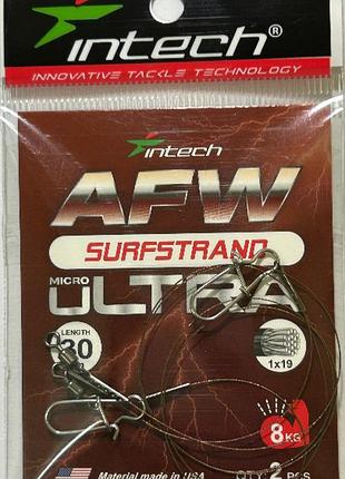 Поводок металлический intech afw surfstrand micro ultra 1х19 30см (2шт/уп) 0,26mm/17lb/8kg