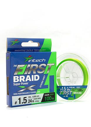 Шнур плетеный intech first braid x4 green 100m #1.2 (20lb/9.1kg)