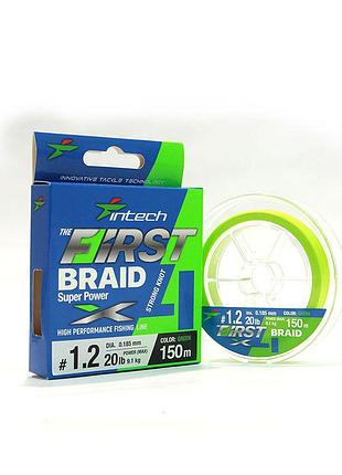 Шнур плетеный intech first braid x4 green 150m 0.8 12lb / 5.45kg