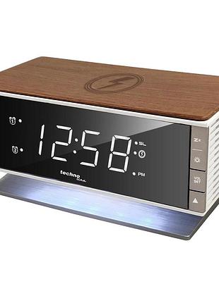 Часы настольные с радио technoline wt487 wireless mobile charging white/brown (wt487) 2