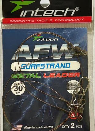 Поводок металлический intech afw surfstrand 1х7 30см (2шт/уп) 0.34mm/30lb/13,5kg