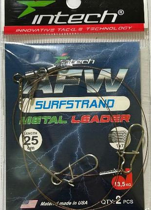 Поводок металлический intech afw surfstrand 1х7 25см (2шт/уп) 0.34mm/30lb/13,5kg