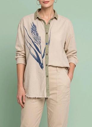 Оверсайз сорочка з принтом, арт сорочка, необроблений край, casual boho з колоском