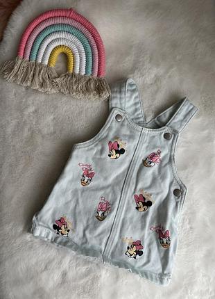 Классный джинсовый сарафанчик disney baby, голубой сарафанчик, сарафан с минни маус и дейзи