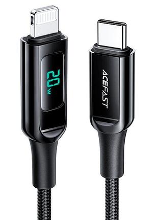 Кабель type-c - lightning acefast c6-01 type-c 3a 30w 1.2m нейлон zinc разъемы цвет черный afc6-01b
