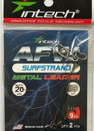 Поводок металлический intech afw surfstrand 1х7 20см (2шт/уп) 0,28mm/ 20lb/9kg