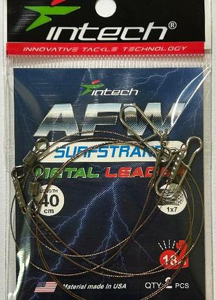 Поводок металлический intech afw surfstrand 1х7 40см (2шт/уп) 0,37mm/40lb/18kg
