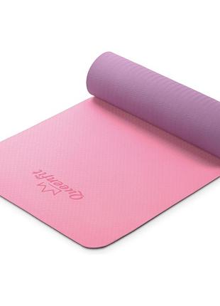 Килимок (мат) для фітнесу та йоги queenfit premium tpe 0,6см рожево-фіолетовий