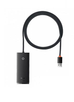 Хаб адаптер переходник baseus lite series 4-port usb-a hub 1m, цвет черный wkqx030101