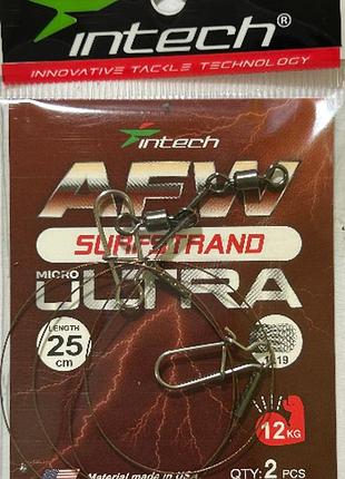 Поводок металлический intech afw surfstrand micro ultra 1х19 25см (2шт/уп) 0,32mm/26lb/12kg