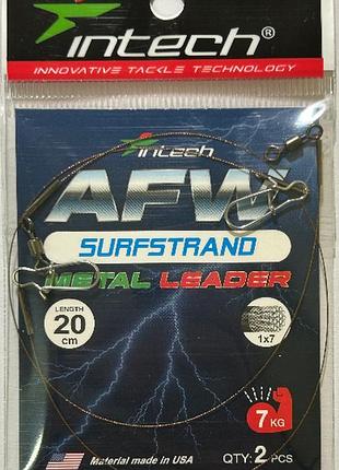 Поводок металлический intech afw surfstrand 1х7 20см (2шт/уп) 0.25mm/15lb/7kg