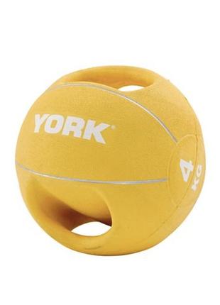 М'яч медбол 4кг york fitness із двома ручками, жовтий