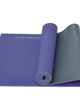 Коврик спортивный toorx yoga pvc 173 х 60 х 0,6 см для йоги и фитнеса viola/antracite (mat-177)