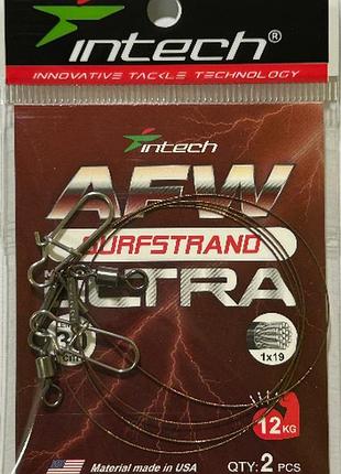 Поводок металлический intech afw surfstrand micro ultra 1х19 30см (2шт/уп) 0,32mm/26lb/12kg