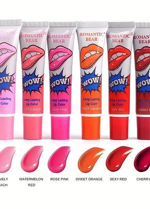 Набор тинт - пленка для губ wow long lasting lip color waterproof 6 штук по 15мл
