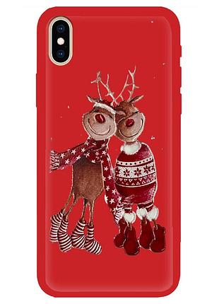 Чехол новогодний tpu для iphone xsmax (05) олени пара merry cristmas красный