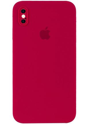 Чохол silicone full case camera square (квадратні) для iphone x/xs rose red (23) бордовий