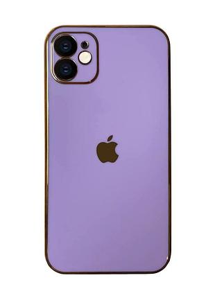 Чохол кадратний silicone glass case для iphone 11 (01) light purple ліловий
