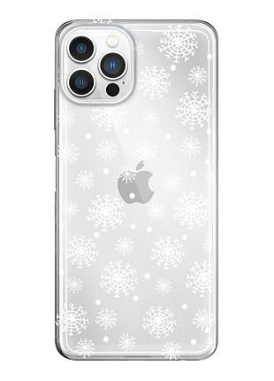 Чехол прозрачный новогодний clear для iphone 12 pro max (04) снежинки